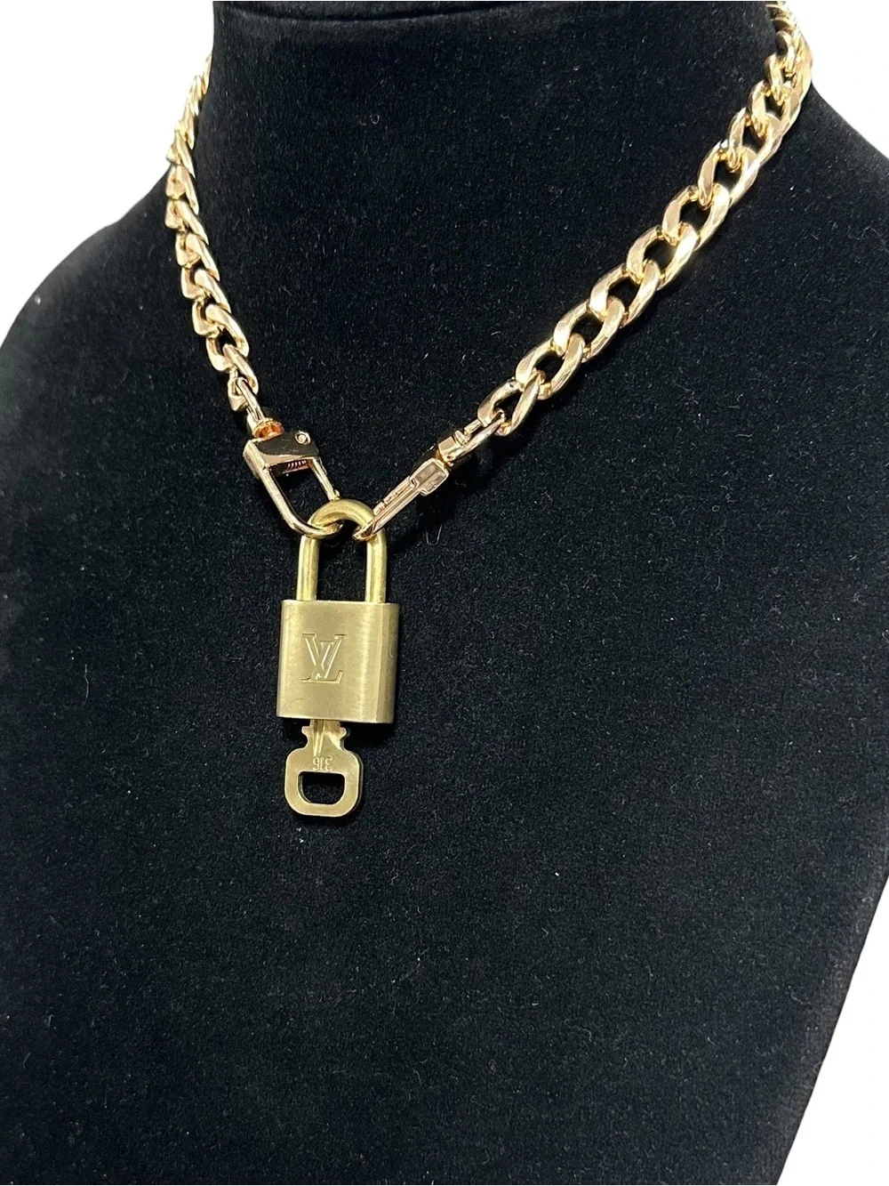 Authentic Louis Vuitton #316 Lock & Key Set on a 18K Gold Plated Chain Necklace